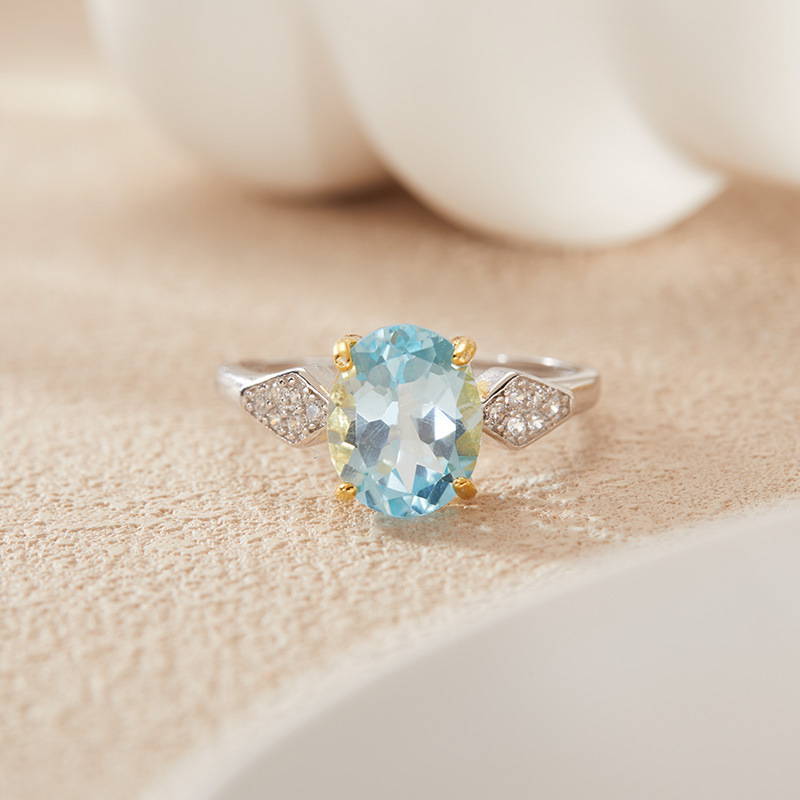 S925 sterling silver inlaid natural crystal ring