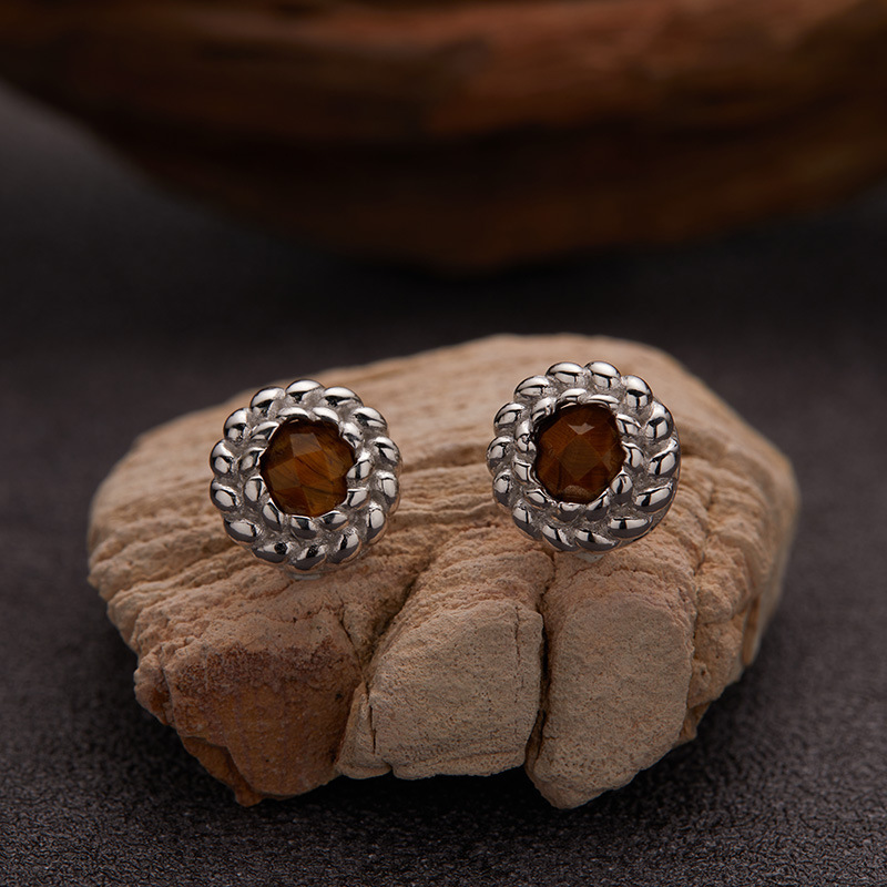 S925 sterling silver inlaid with natural black agate lapis lazuli tiger eye earrings