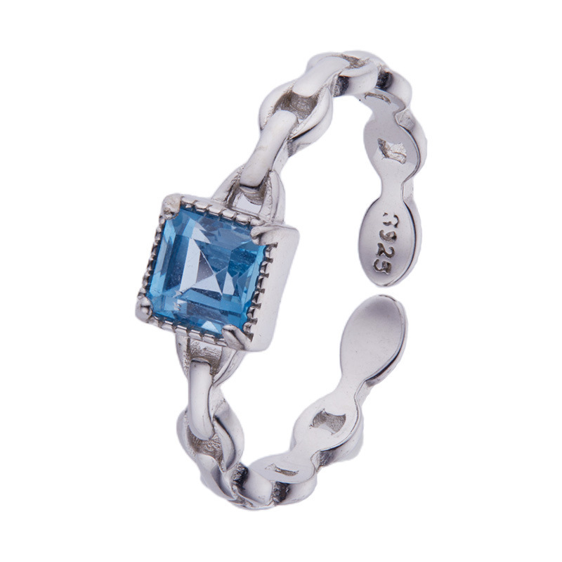 S925 sterling silver inlaid with natural topaz sugar cube open ring