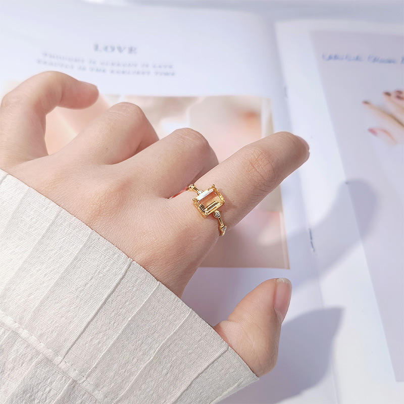 S925 sterling silver inlaid with natural amethyst and citrine sugar cube ring