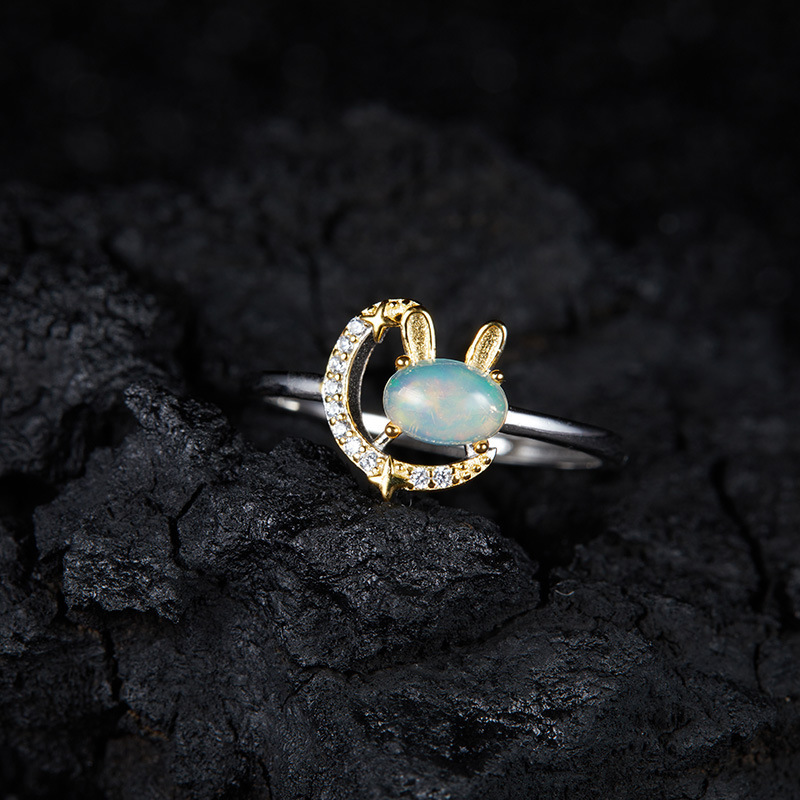 S925 sterling silver inlaid with natural opal ring
