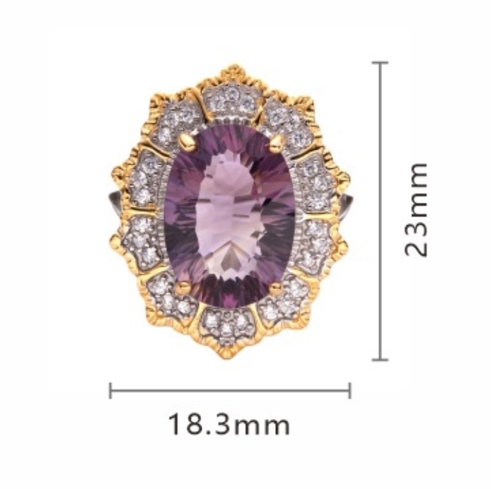 S925 sterling silver inlaid with natural crystal millennium cut ring