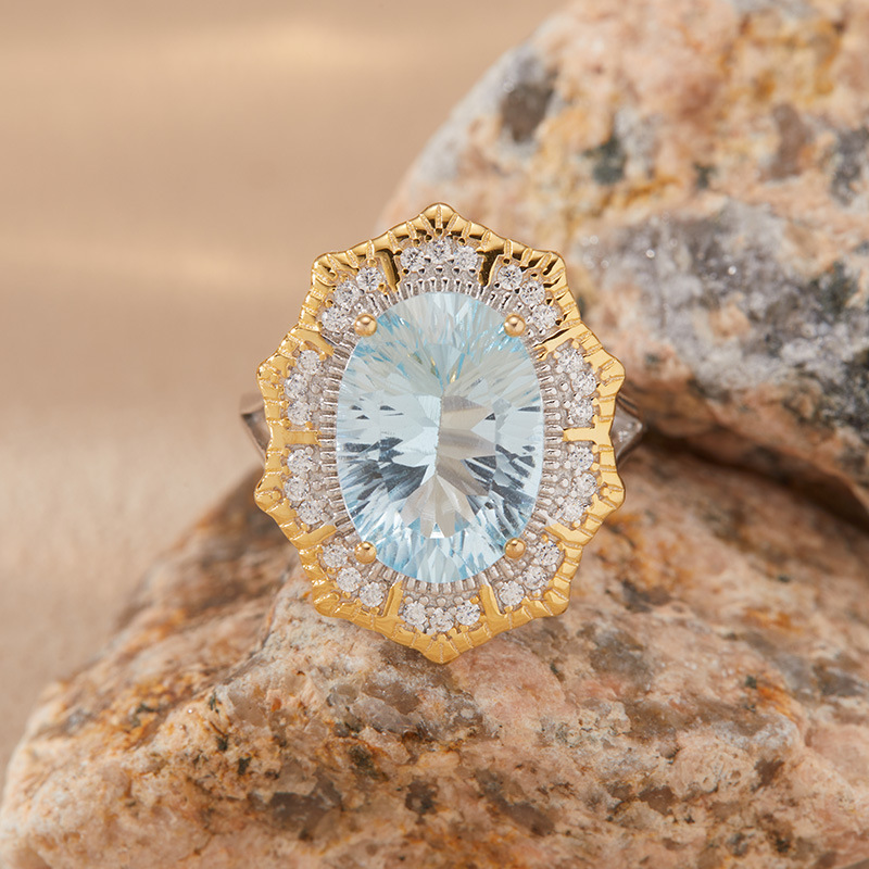 S925 sterling silver inlaid with natural crystal millennium cut ring