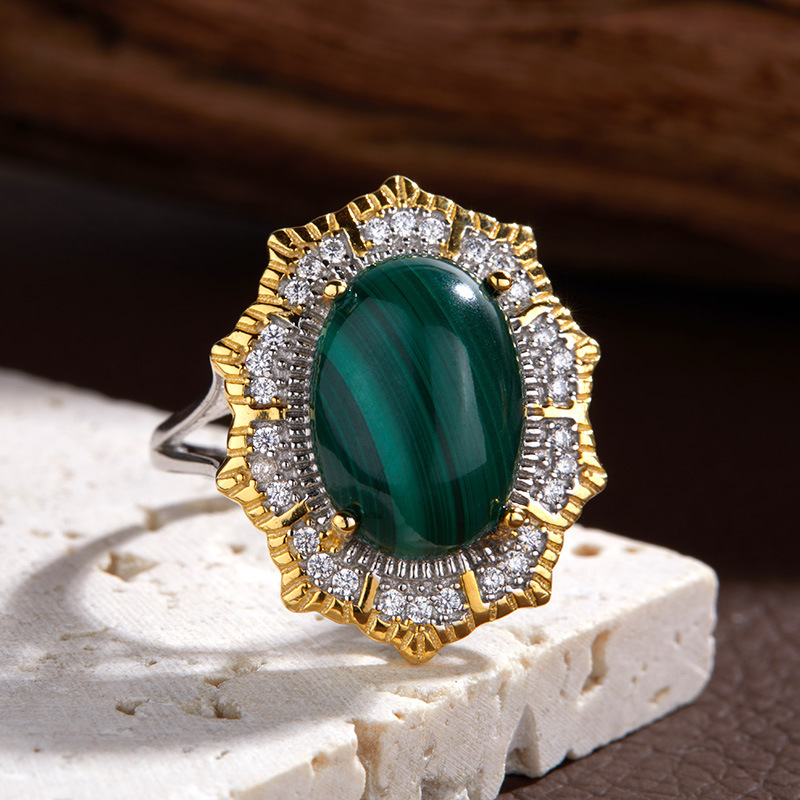 S925 sterling silver inlaid with natural crystal millennium cut ring
