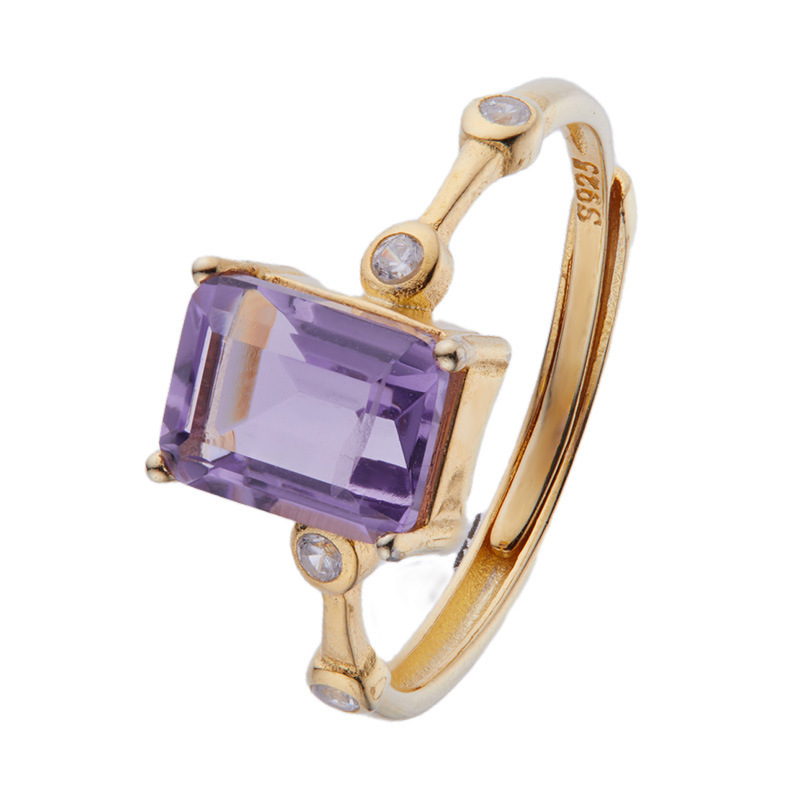 S925 sterling silver inlaid with natural amethyst and citrine sugar cube ring