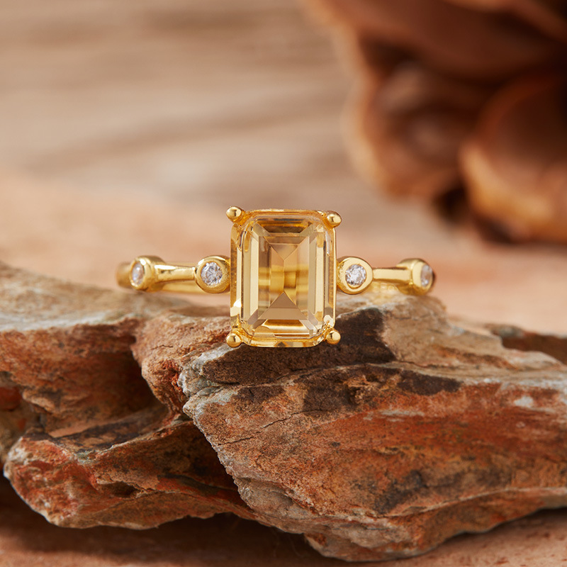 S925 sterling silver inlaid with natural amethyst and citrine sugar cube ring
