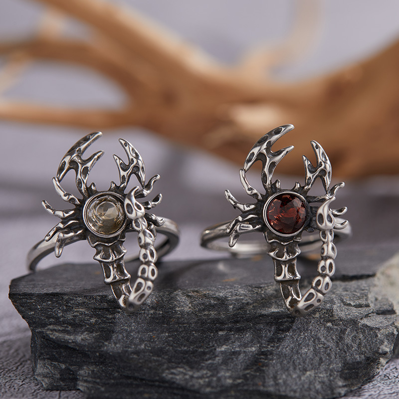 S925 sterling silver inlaid with natural crystal scorpion ring