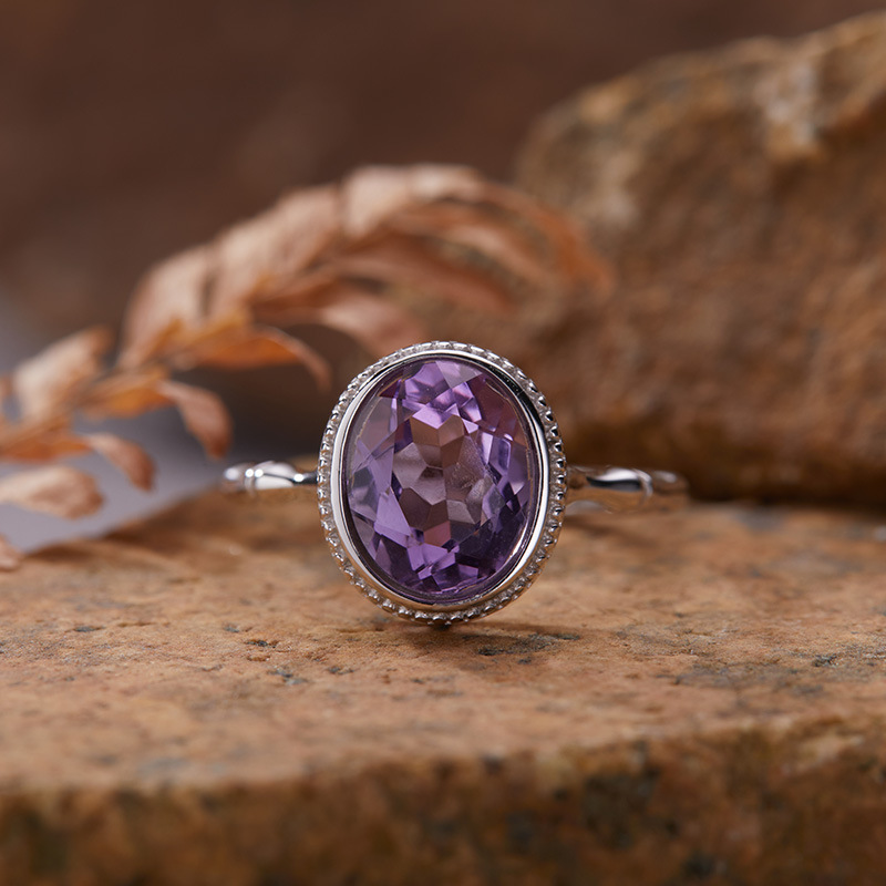 S925 sterling silver inlaid with natural crystal female bamboo ring