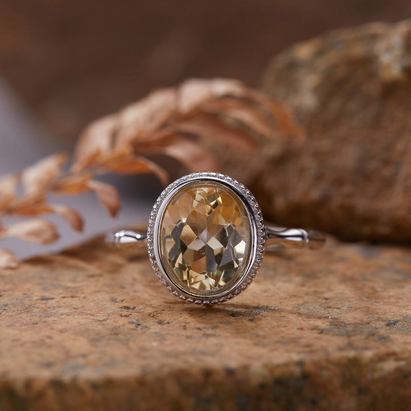 S925 sterling silver inlaid with natural crystal female bamboo ring