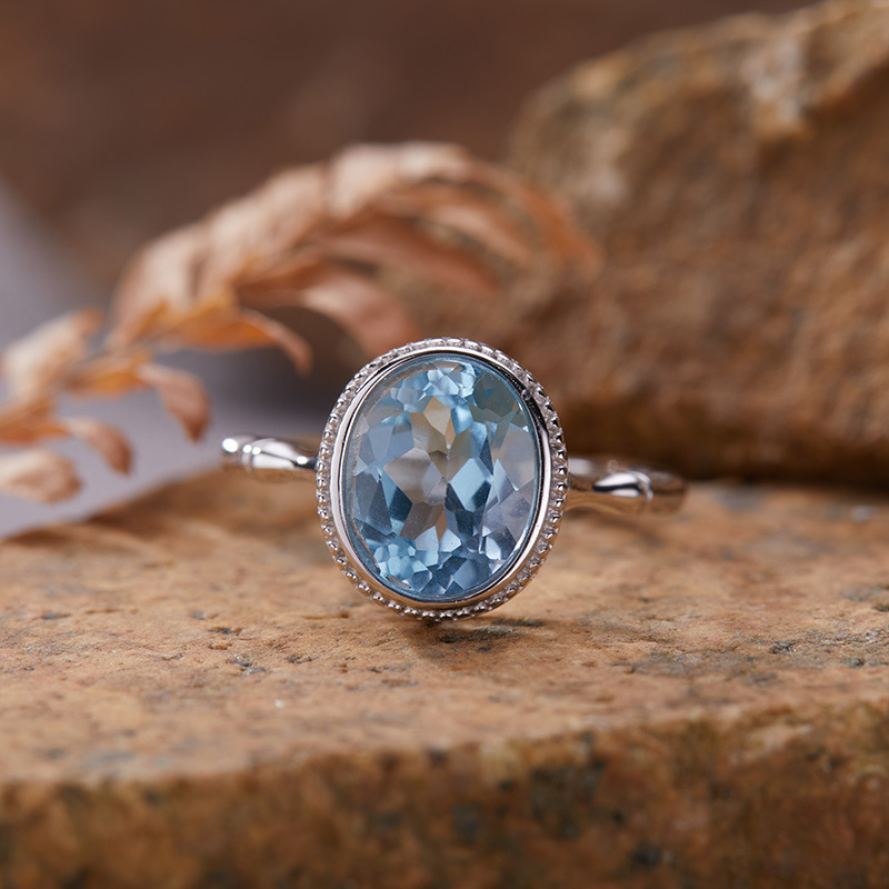 S925 sterling silver inlaid with natural crystal female bamboo ring