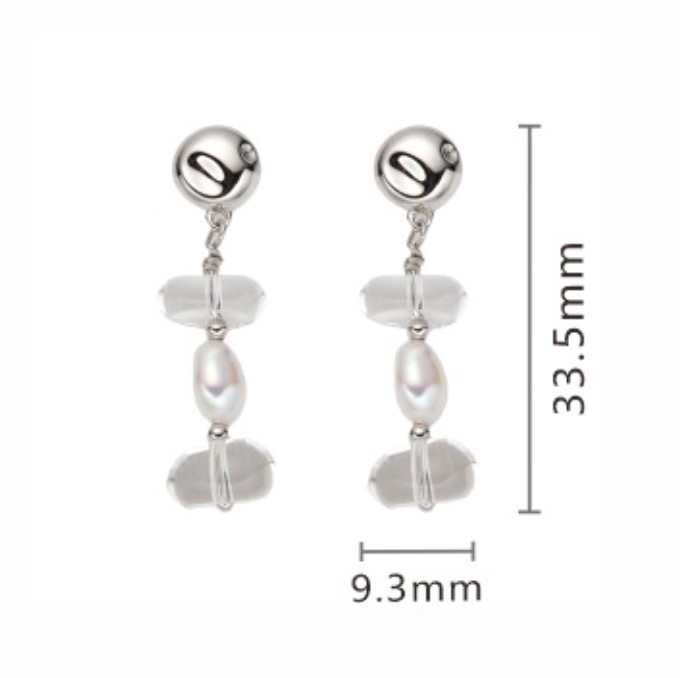S925 sterling silver inlaid with natural Clear quartz pearl earrings