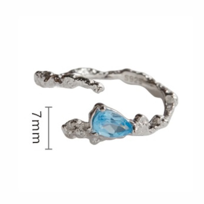 S925 sterling silver inlaid with natural crystal gemstone irregular ring