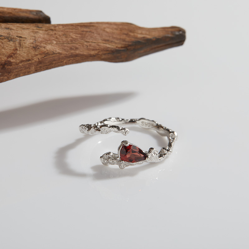 S925 sterling silver inlaid with natural crystal gemstone irregular ring