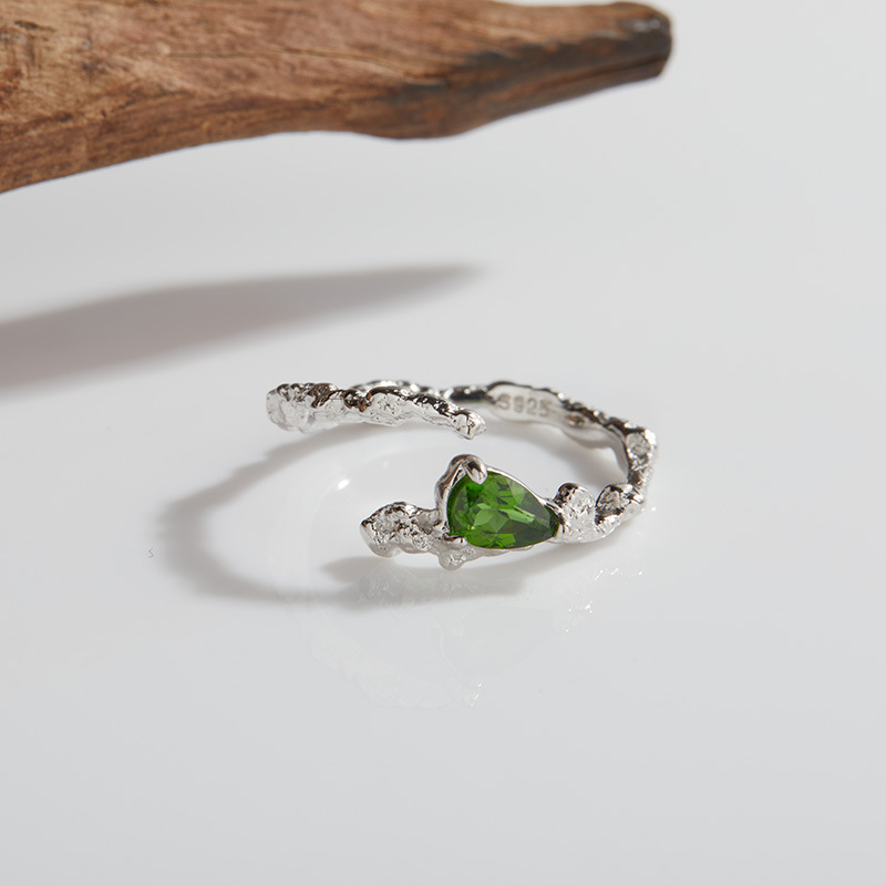 S925 sterling silver inlaid with natural crystal gemstone irregular ring