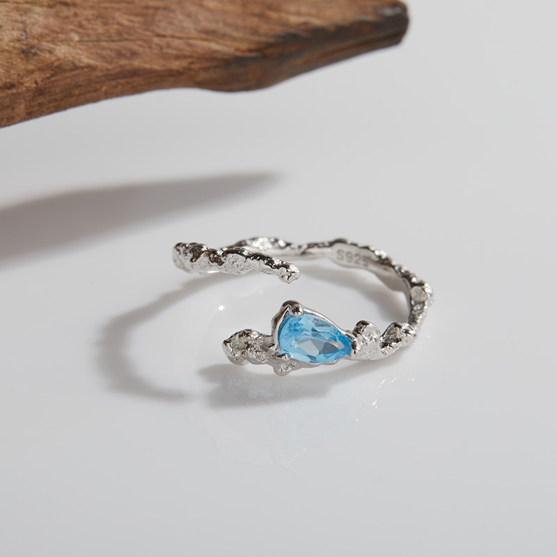 S925 sterling silver inlaid with natural crystal gemstone irregular ring