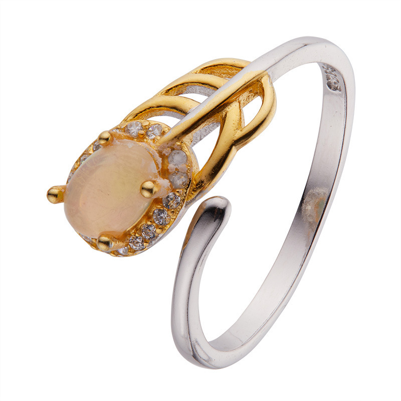 S925 sterling silver inlaid with natural opal egg-shaped ring