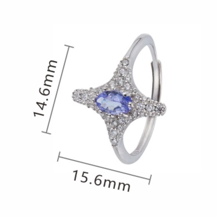 S925 sterling silver inlaid with natural crystal four-pointed star ring