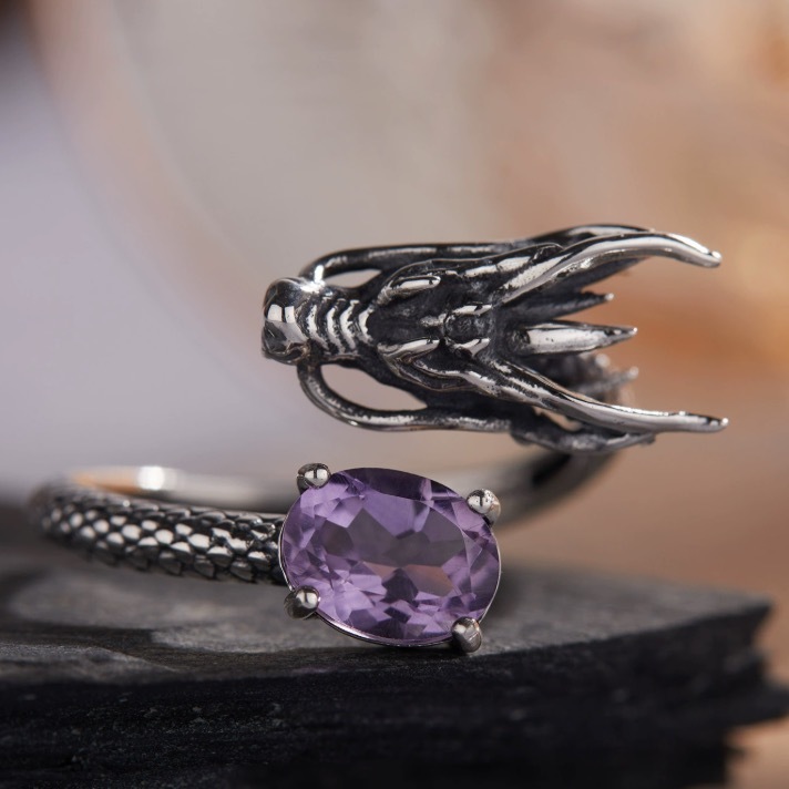S925 sterling silver inlaid with natural ruby ​​dragon-shaped ring
