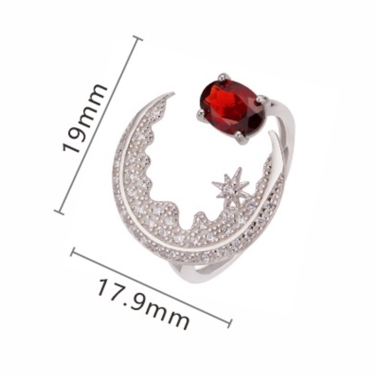 S925 sterling silver inlaid with natural crystal gem moon ring