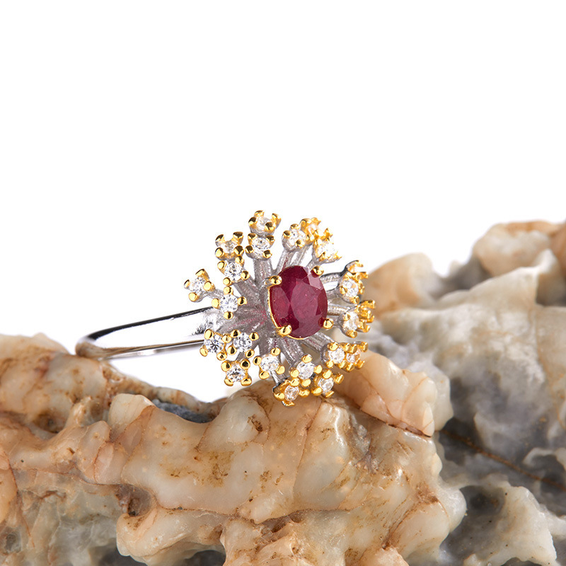 S925 sterling silver inlaid natural ruby ​​ring