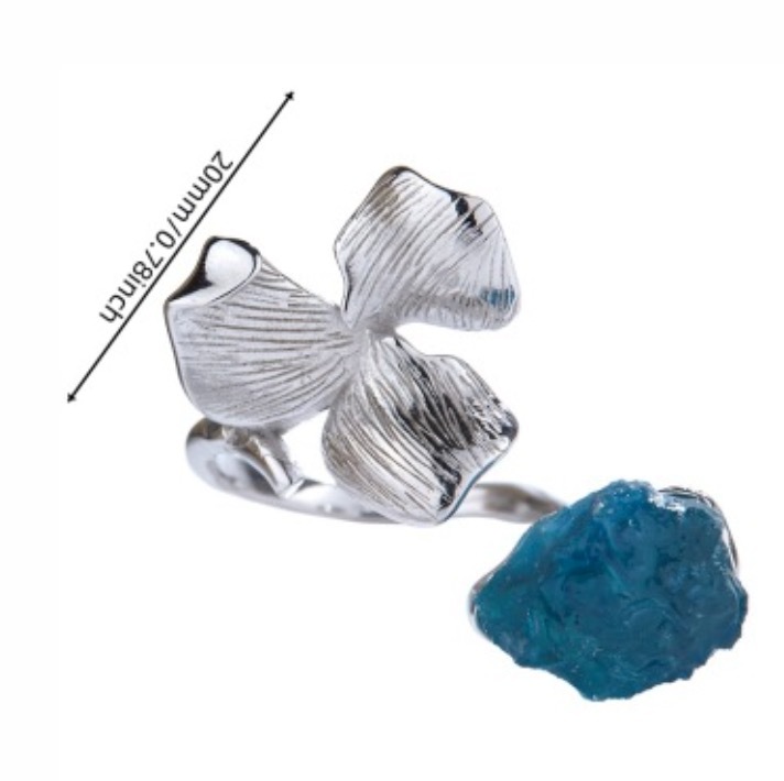 S925 sterling silver inlaid with natural crystal gemstone petal open ring