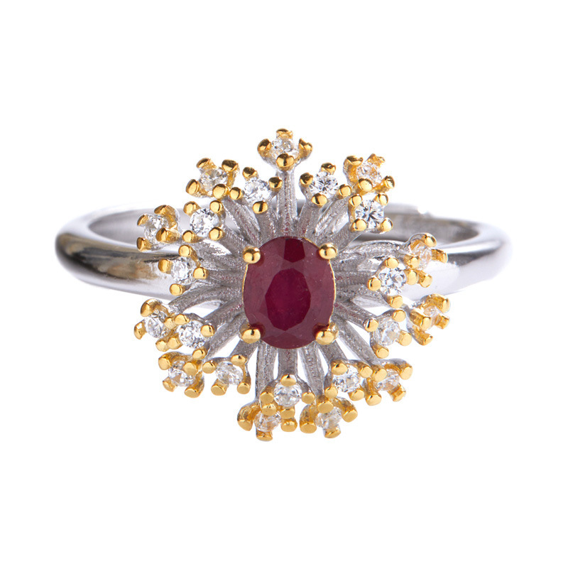 S925 sterling silver inlaid natural ruby ​​ring