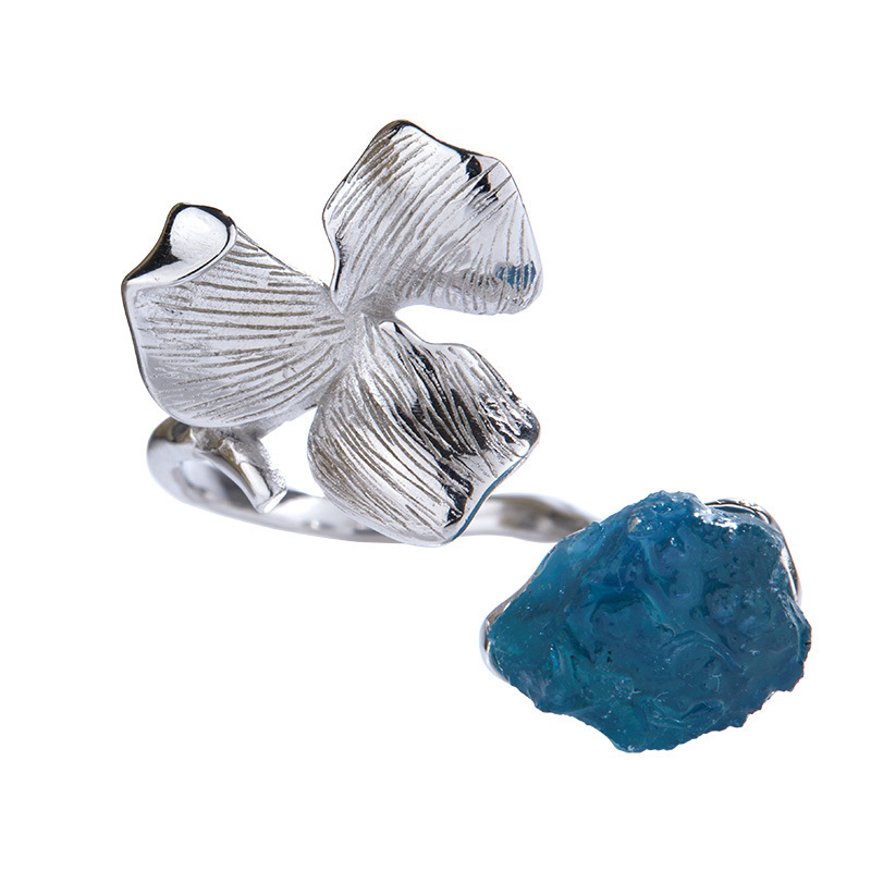 S925 sterling silver inlaid with natural crystal gemstone petal open ring