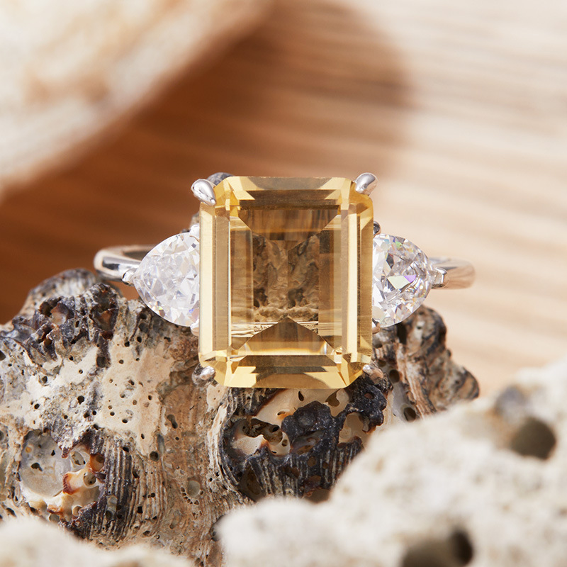 S925 sterling silver inlaid with natural citrine and amethyst ring