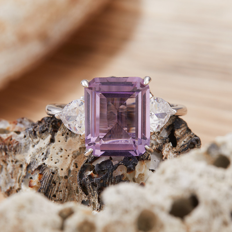 S925 sterling silver inlaid with natural citrine and amethyst ring
