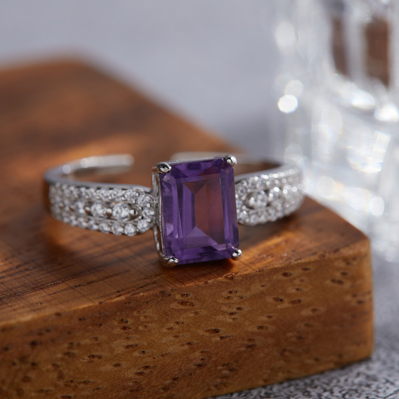 S925 sterling silver inlaid with natural amethyst ring