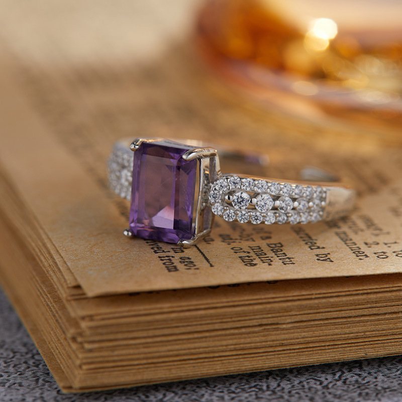 S925 sterling silver inlaid with natural amethyst ring