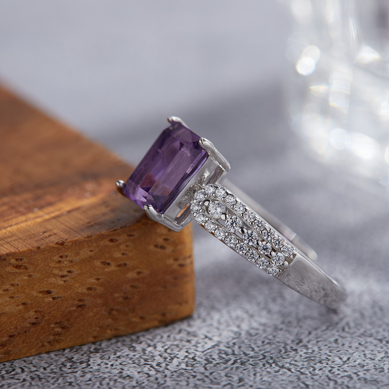 S925 sterling silver inlaid with natural amethyst ring