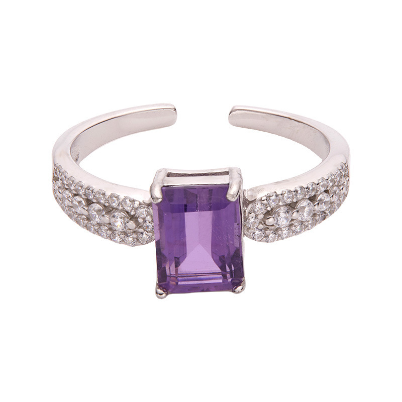 S925 sterling silver inlaid with natural amethyst ring