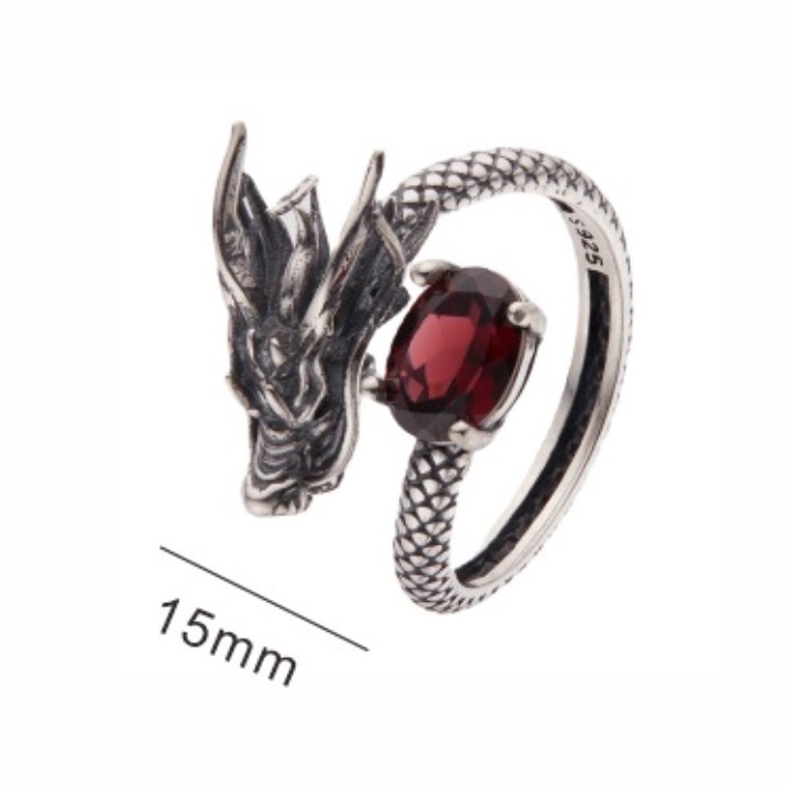 S925 sterling silver inlaid with natural ruby ​​dragon-shaped ring