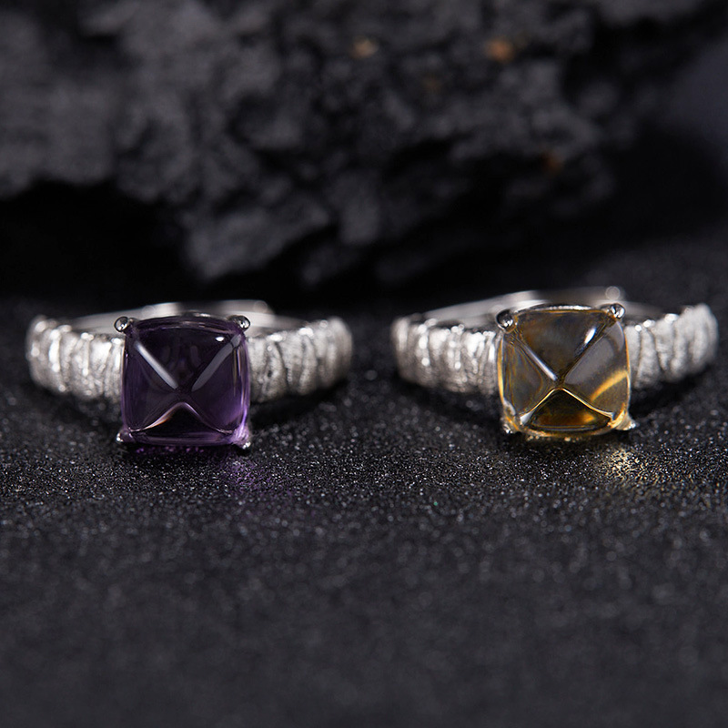S925 sterling silver inlaid with natural crystal gemstone sugar tower ring