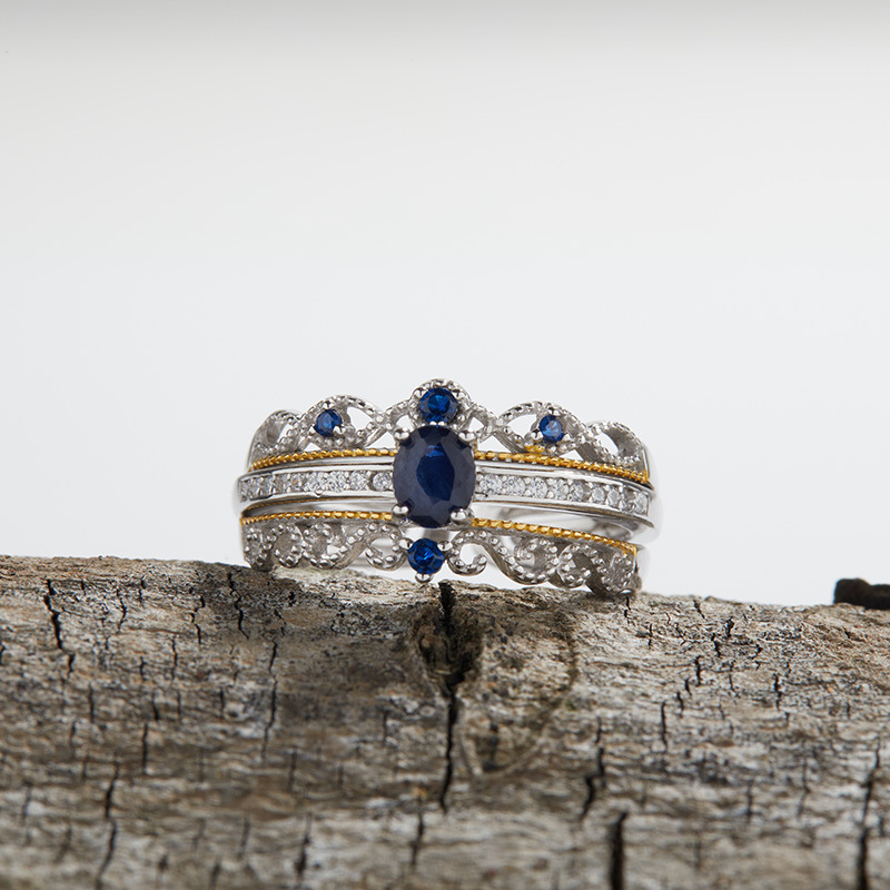 S925 sterling silver inlaid natural sapphire ring