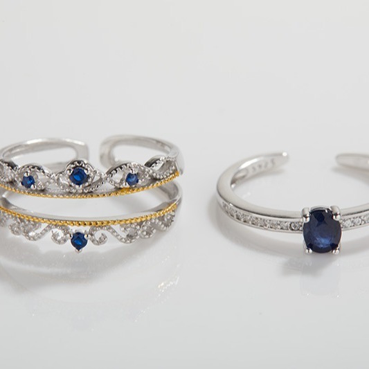 S925 sterling silver inlaid natural sapphire ring
