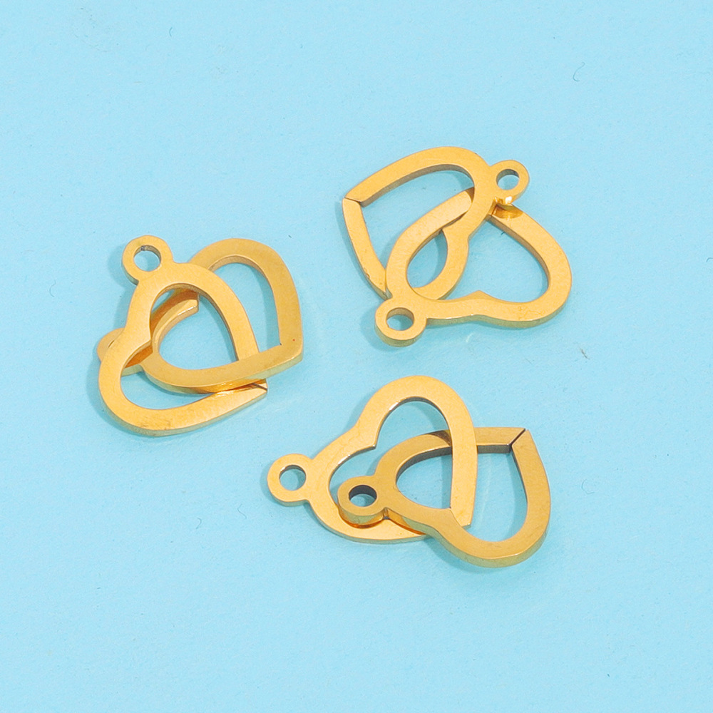 10pcs/bag Stainless steel vacuum double-hole heart pendant DIY accessories