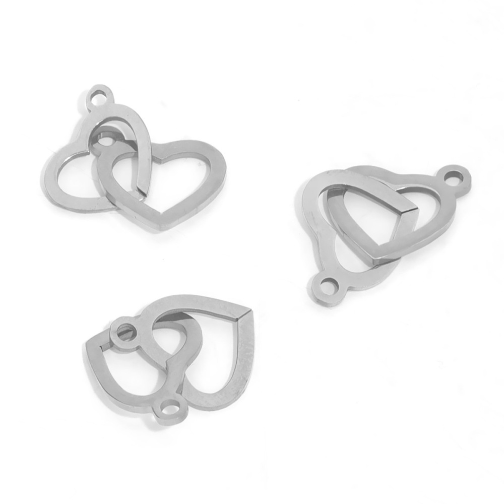 10pcs/bag Stainless steel vacuum double-hole heart pendant DIY accessories