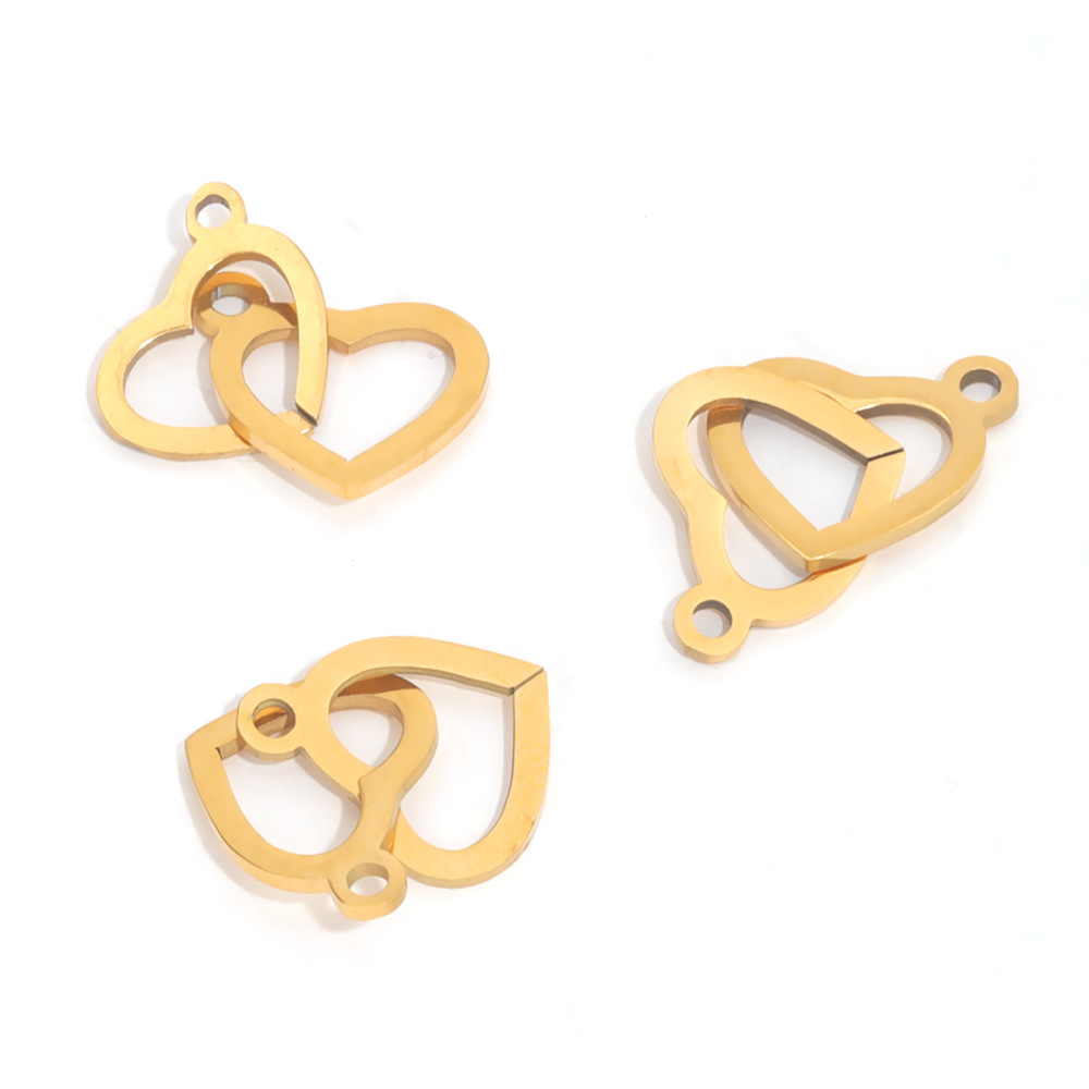 10pcs/bag Stainless steel vacuum double-hole heart pendant DIY accessories