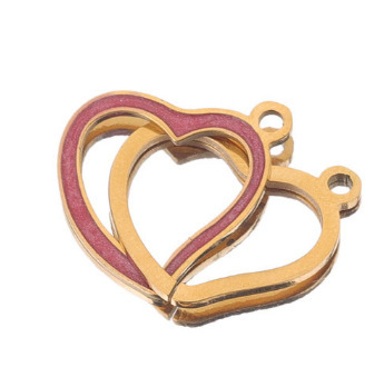 10pcs/bag Stainless steel double-hole heart enamel oil drop pendant