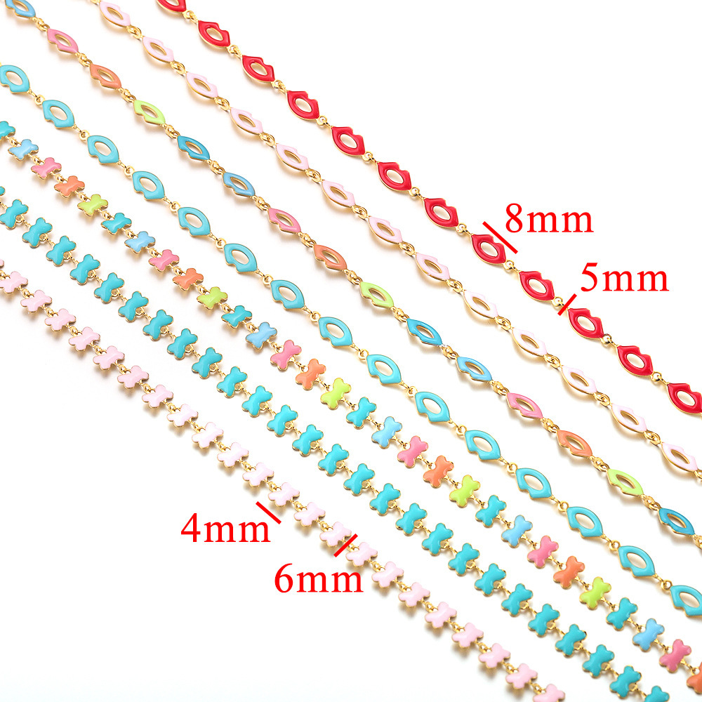 Stainless steel butterfly lip chain, enamel chain on both sides, DIY accessories