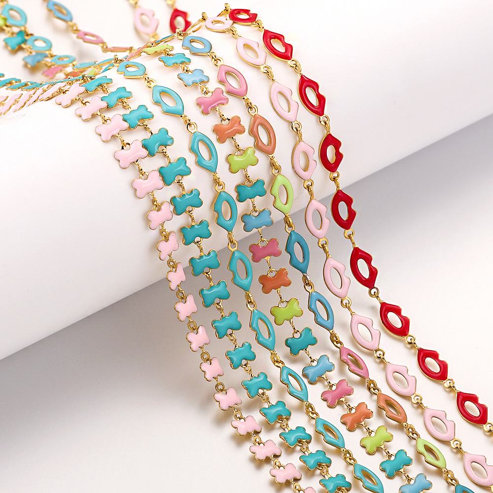 Stainless steel butterfly lip chain, enamel chain on both sides, DIY accessories