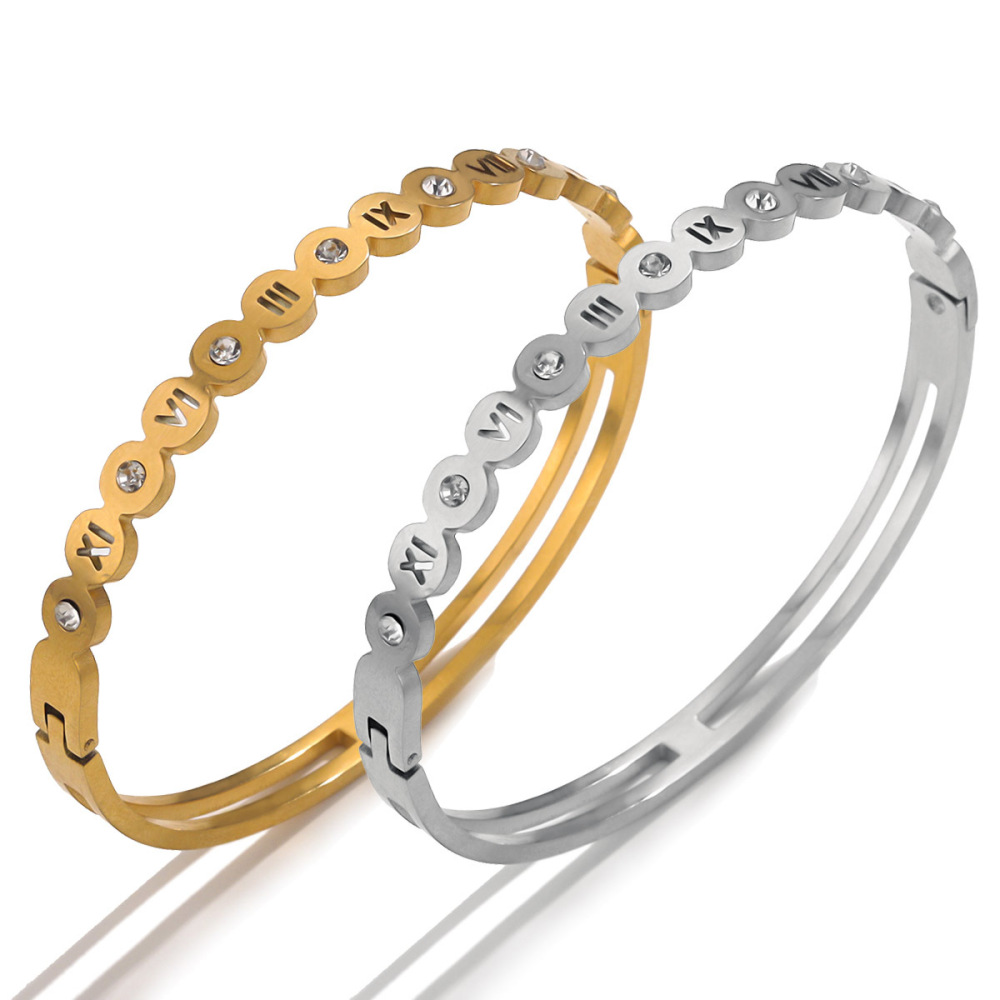 Stainless steel diamond Roman numeral bracelet