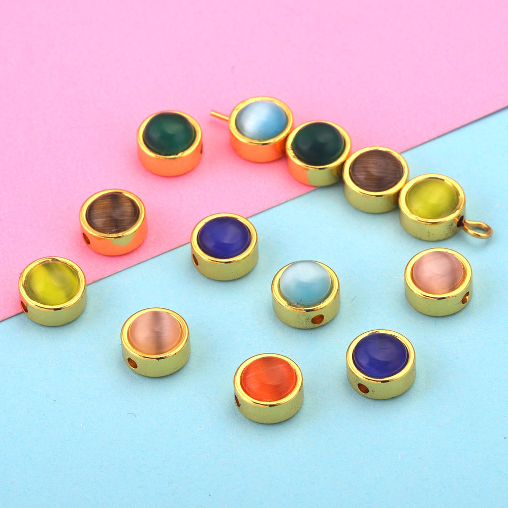 20pcs/bag Stainless steel cat's eye perforated steel beads DIY accessories