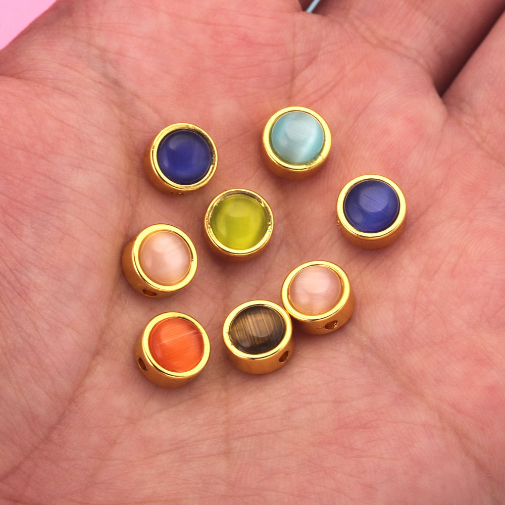 20pcs/bag Stainless steel cat's eye perforated steel beads DIY accessories