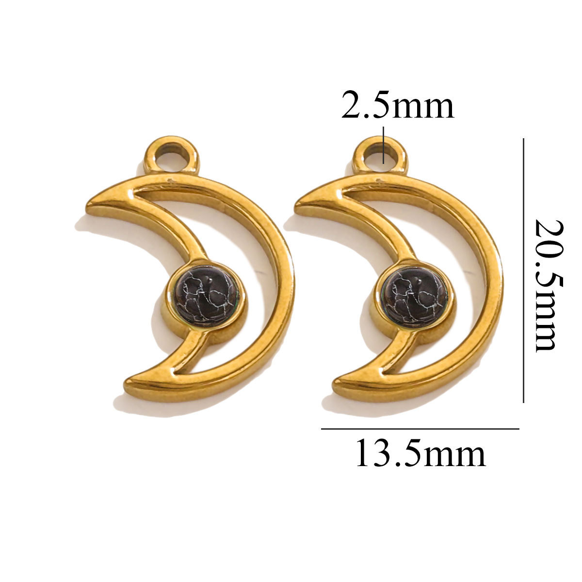 5pcs/bag Stainless steel natural stone moon pendant DIY accessories
