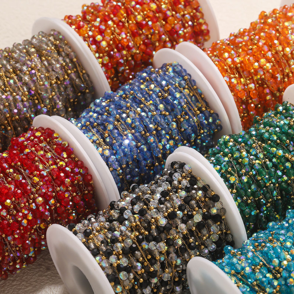 5m/bag Stainless steel colored stone beaded chain DIY accessories
