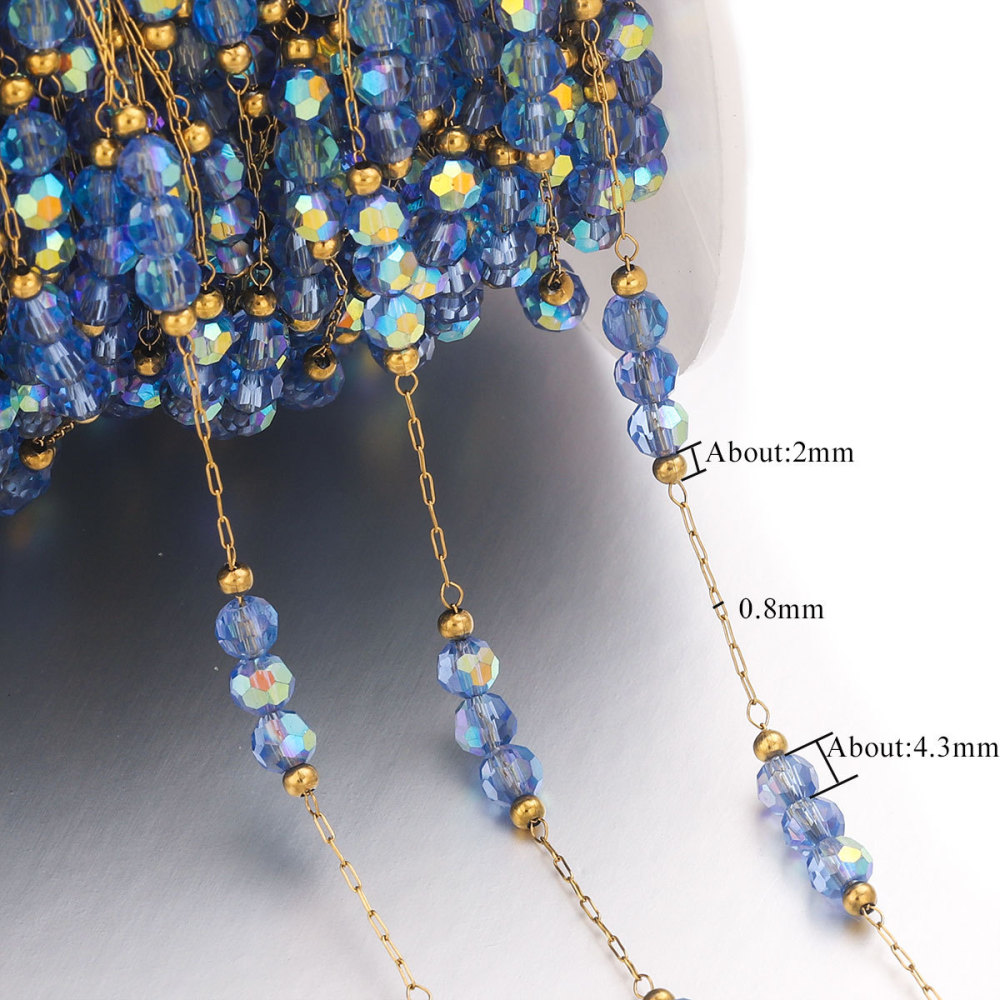 5m/bag Stainless steel colored stone beaded chain DIY accessories