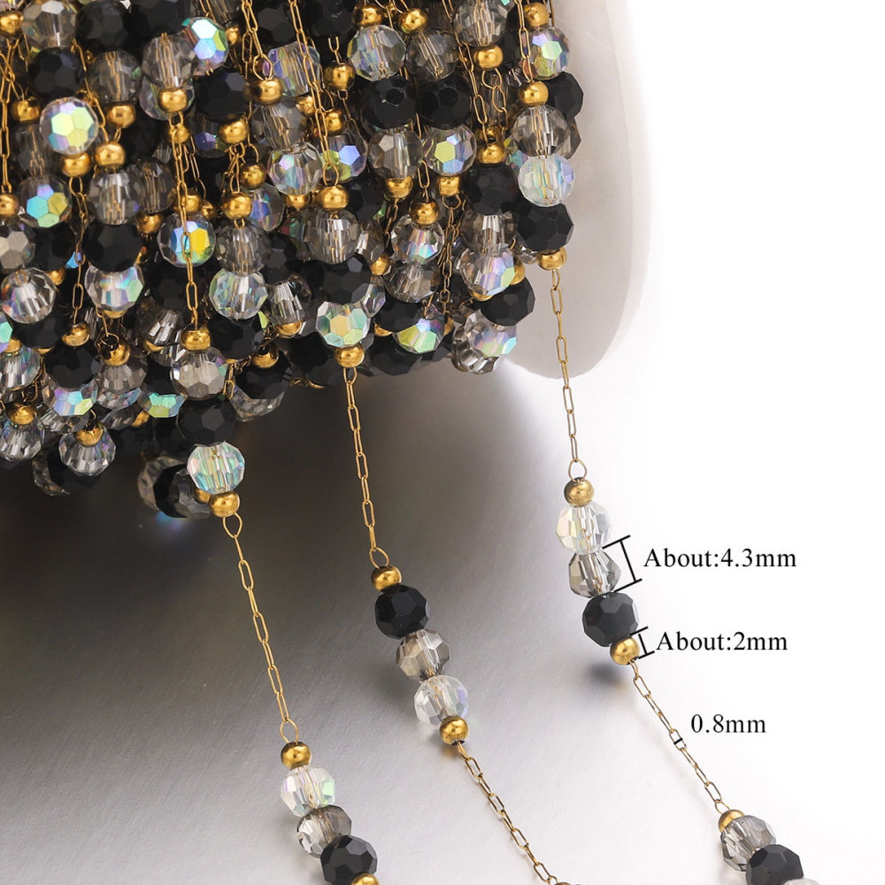 5m/bag Stainless steel colored stone beaded chain DIY accessories